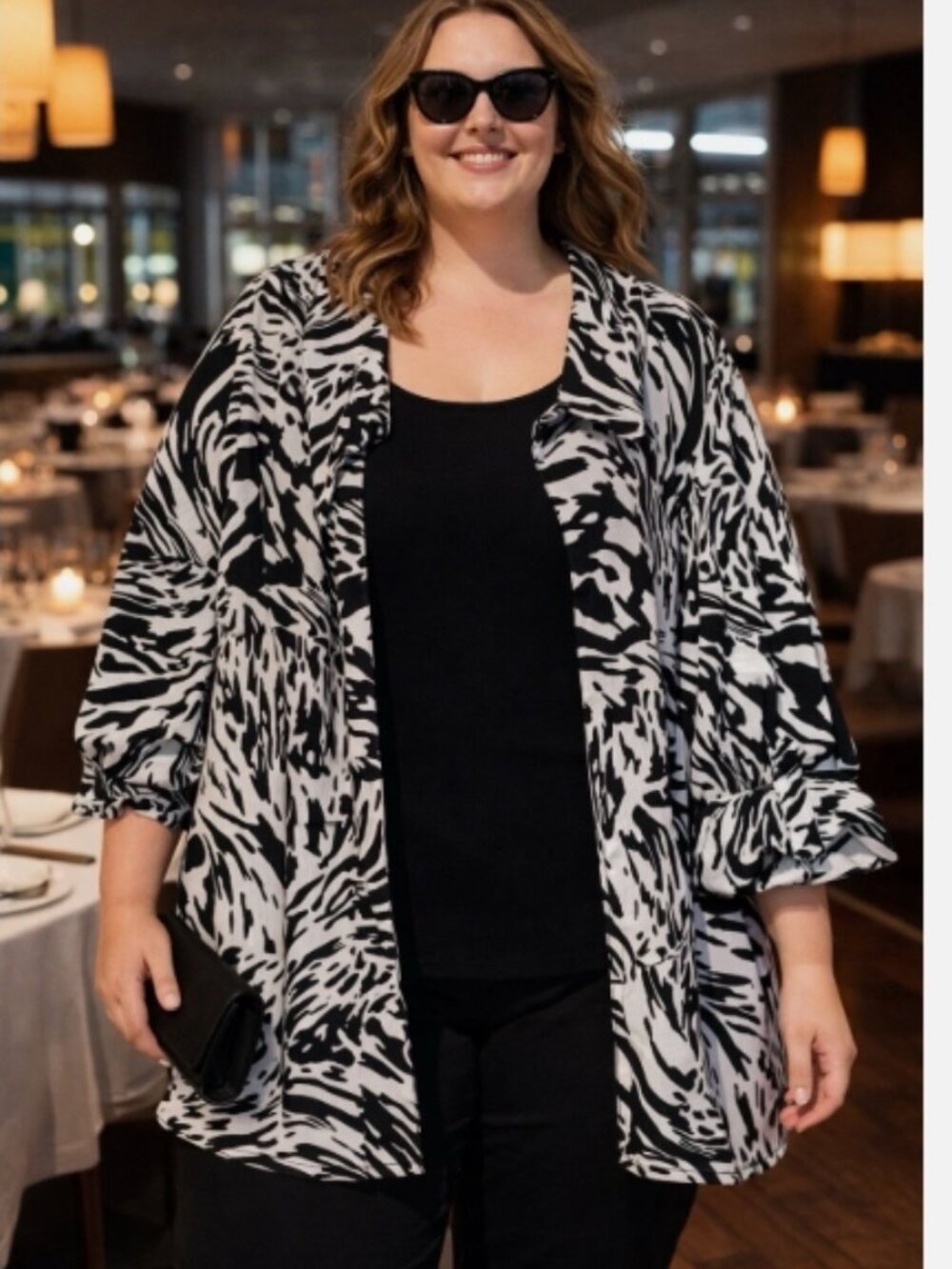 JMS JUST MY SIZE Top black White Animal print Size 4X 26W 28W 3/4 sleeves